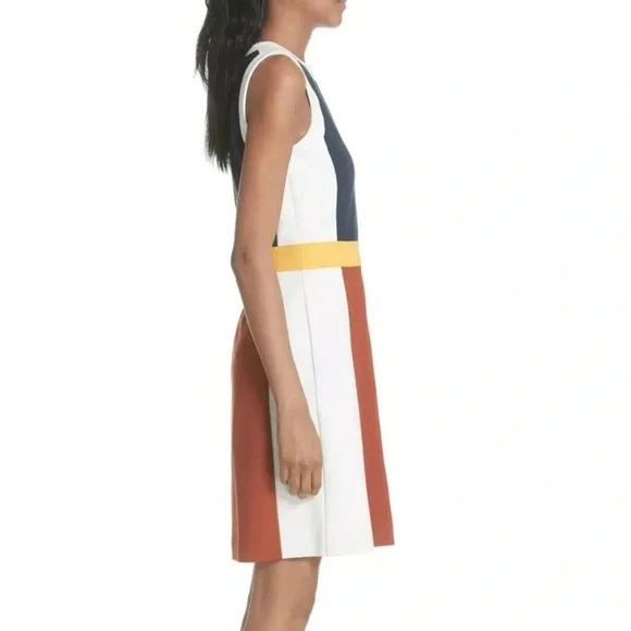 TORY BURCH Mya Navy Copper Colorblock Stretch Ponte Knit Sheath Dress XS = 0/2 - Picture 3 of 14